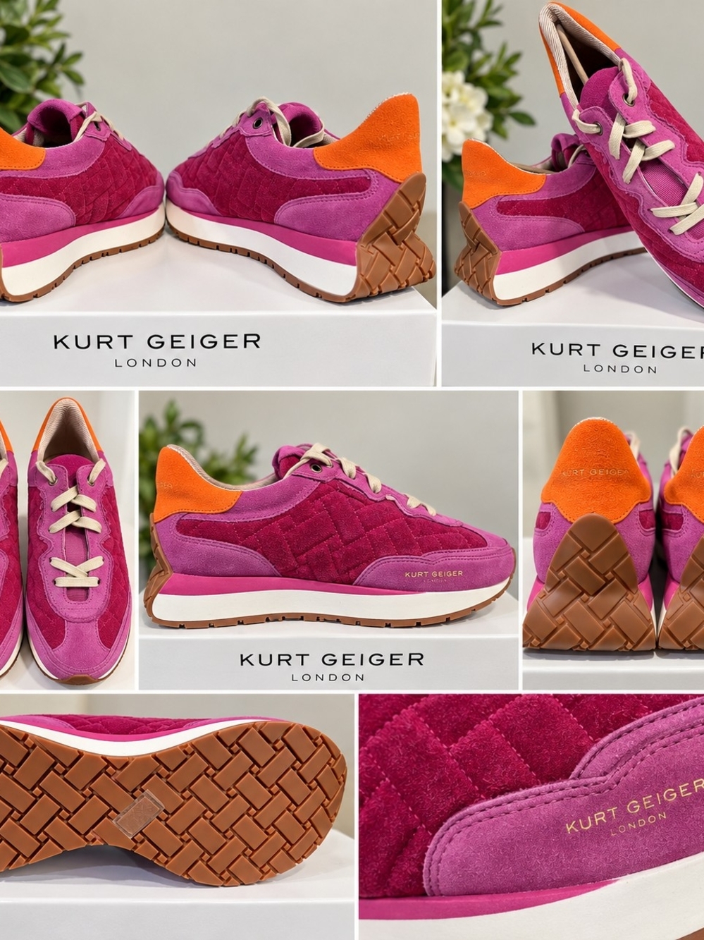 Kurt Geiger Pink & Orange Suede Platform Sneakers